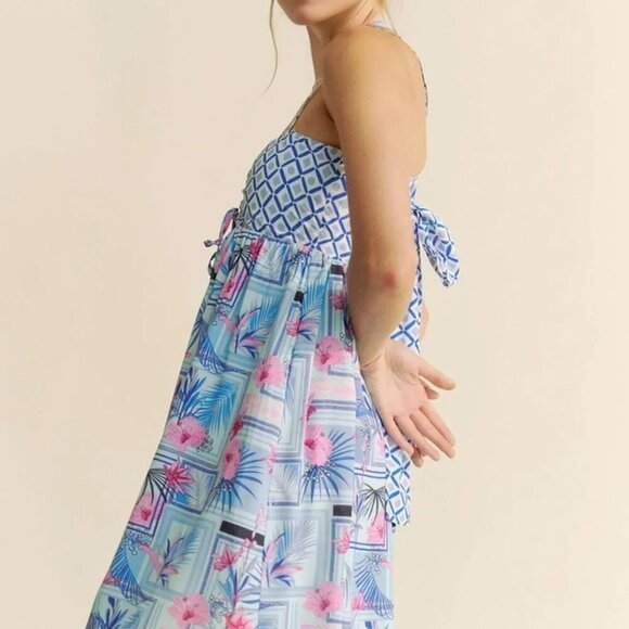 Davi‎ & Dani Tropical Floral Geo Print Tie Back Tube Top Romper - Picture 6 of 16